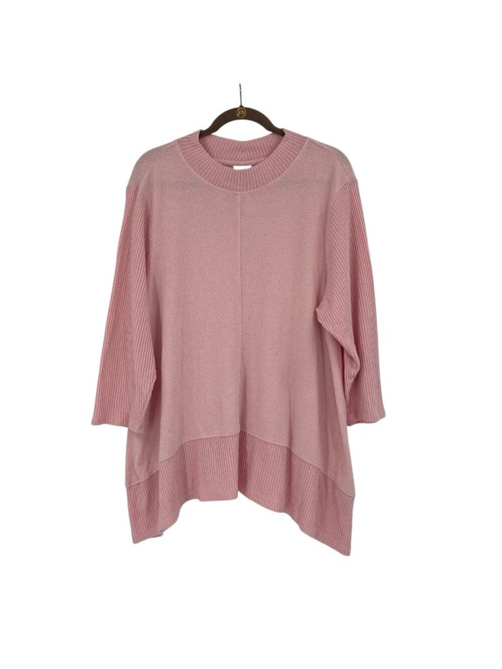Chicos Weekends Size 3 XL Pink 3/4 Sleeve Lightweight Sweater Knit Top